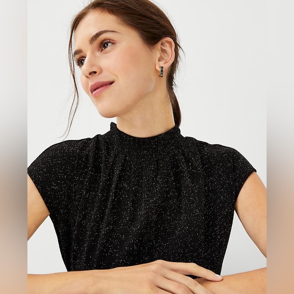 Ann Taylor Black Shimmer Pleated Mockneck NEW - Picture 5 of 10